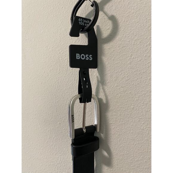 Exclusive Men New Hugo Boss Mens Leather Belt Black Silver Hardware Size 40 Designer